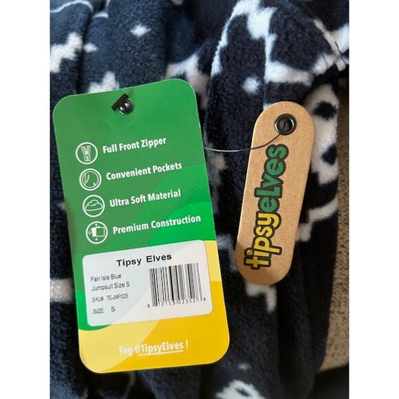 Tipsy Elves Blue Moose Fair Isle Fleece Jumpsuit Pajama Size S, NWT - Picture 6 of 7